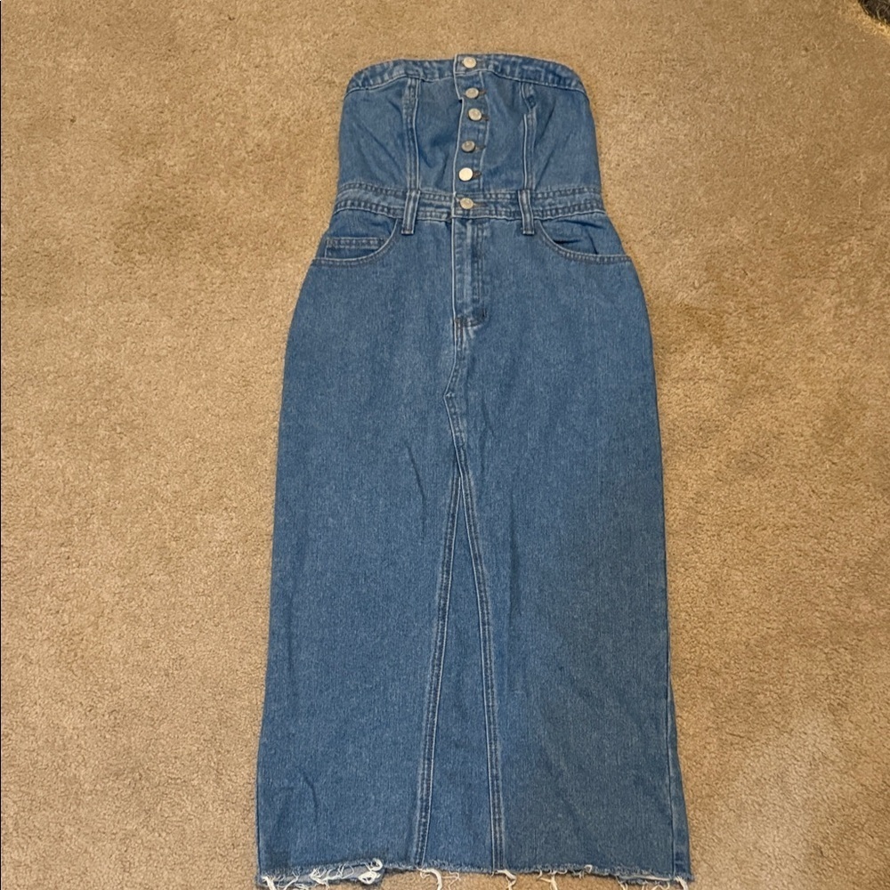 Sincerely Jules Blue Strapless Denim Dress